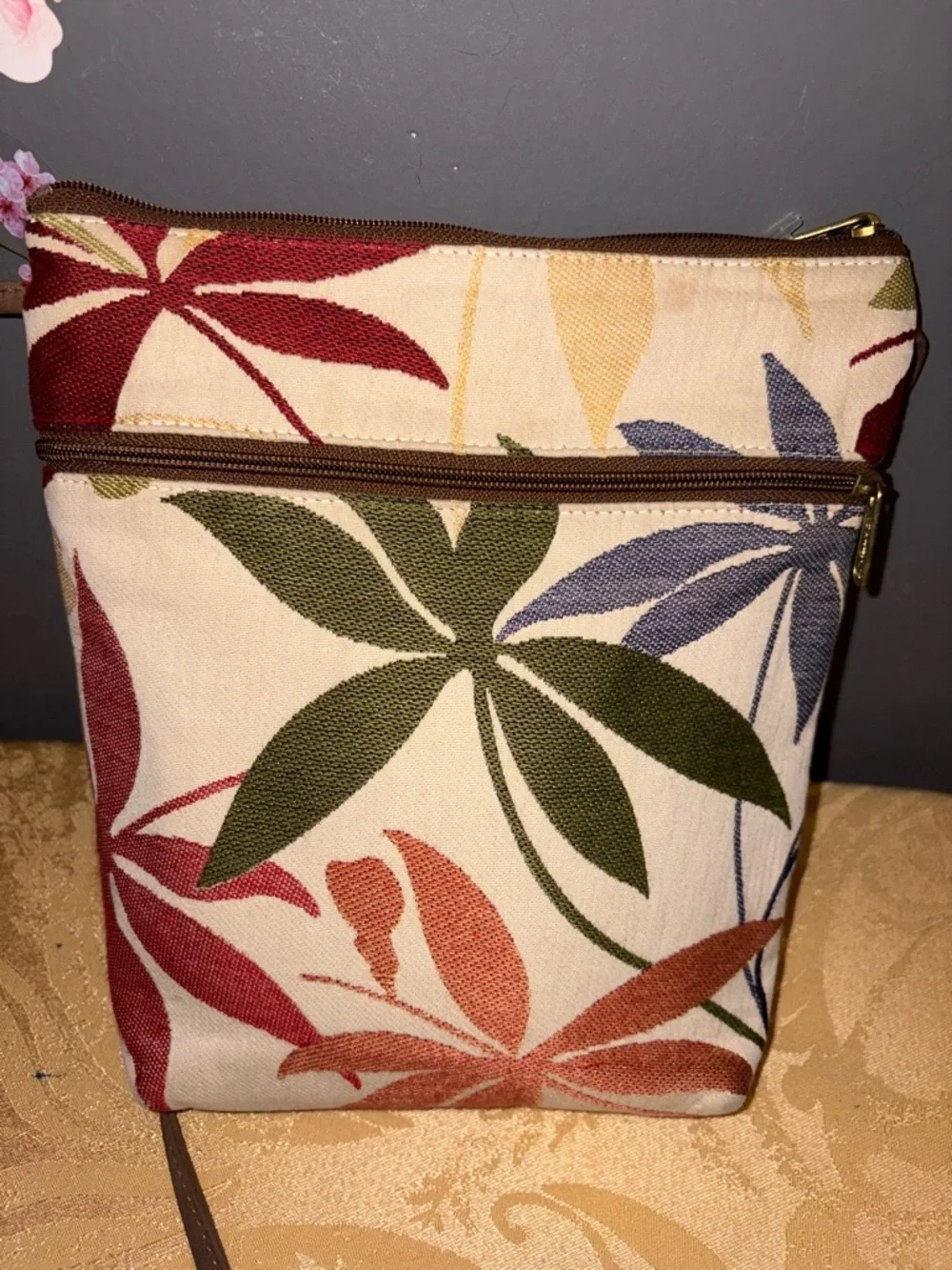 Danny K Beverly Hills Multicolor Leaf-Print Canvas Crossbody Bag by - Picture 2 of 8